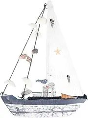 HEALSOPTHY 1PC Mediterranean Style Shell Boat Decoration Wooden Sailboat Craft for Home Office and Hotel Table Decor Unique Shell Ornament for Spaces