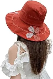 [Ling88] Flowers Embroidery Sun Hats for Women Large Brim Anti-Uv Beach Caps Foldable Panama Bucket Hat Female Summer Floppy Cap,Sun Hat Big Brim Hat-1