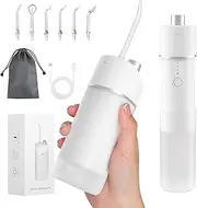 Hiwoor Mini Water Flosser, Cordless Water Oral Irrigator for Dental&Oral Health, Portable Water Floss for 3 Modes & 6 Tips, IPX7 Waterproof, Electric water floss for Home and Travel Friendly(White)