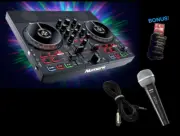 Party Mix Live DJ CONTROLLER W/ BUILT-IN LIGHT SHOW & SPEAKERS + MICROPHONE
