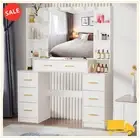 White Vanity Table Set Makeup with 7 Drawers LED Lighted Mirror Dressing Table