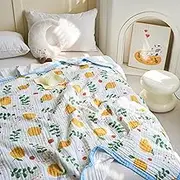 J-pinno Lemon Yellow Fruit Muslin Blanket Reversible 100% Cotton 6 Layer Quilt Bed Blanket Soft Warm Throw Sofa Couch Toddler Kids Cartoon Travel Coverlet (Lemon, Twin 56" X 76")