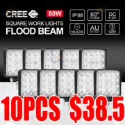 10PCS 80W CREE FLOOD LED Work Lights 12V Boat Camping Square 4inch Bar