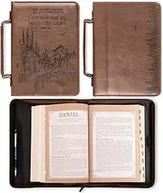 Christian Art Gifts Men's Classic Bible Cover On Wings Like Eagles Mountain Isaiah 40:31, Brown Faux Leather, Medium