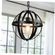 DLLT Vintage Globe Pendant Hanging Light, Matte Black, 1-Light, 1-Light Black