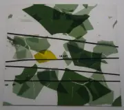 4112.00 SUMMER. GREEN & YELLOW FRACTURE 4" x 4" BULLSEYE 3mm THICK GLASS 90 COE
