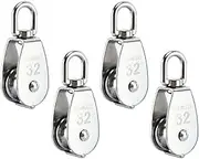 Creatiee-Pro 4Pcs M32 Single Pulley Block, Heavy Duty 304 Stainless Steel Pulley Roller Crane Swivel Hook, Wheel Swivel Rigging Lifting Wheel Fixed Pulley for Wire Rope Loading 250kg