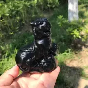 Natural obsidian Hand-carved tiger skull quartz crystal reiki healing Gift 1pc