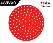 Vivva Reusable Air Fryer Liners Square/Round Non-Stick Silicone Mat Basket Pad Kitchen (Round 9 Inches Red)