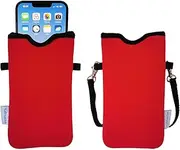 Tainada Men Women Neoprene Phone Sleeve Pouch Case Bag with Crossbody Strap/Neck Lanyard for iPhone 16/15/14 Pro Max, 16/15/14 Plus, Samsung S24+, S23, A25, A35, A54, Z Fold5, Google Pixel 9 (Red)