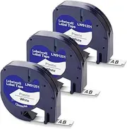 Labelwell 3 x Compatible Label Tape for Dymo Letratag Label Tape for Dymo Letratag XR LT-100H LT-100T 200B as Replacement for Dymo 91201/91221/ S0721660 Black on White, 12 mm x 4 m