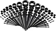 [Lovoski] 50pcs Acrylic Tapers Plugs Silicone Tunnels Piercing Set Ear Gauges Expander - Black, 14g-00g