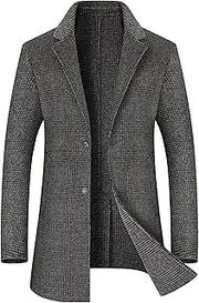 [Qolkmuiy-GJ] Men's Gentle Wool Blend Pea Coat Notched Lapel Collar Single Breasted Overcoat Spread Trench Coat with Pockets