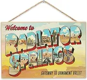 Open Road Brands Disney Pixar Cars Welcome to Radiator Springs Hanging Wood Wall Decor - Fun Cars Sign for Kids' Bedroom or Play Room