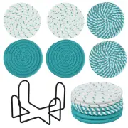 6Pcs Anti-scalding Woven Round Coaster Set with Holder Cup Mat for Coffee Tea