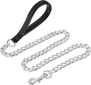 Petiry Chain Leash Metal Dog Leash Chrome Plated with Soft Padded Handle for Small Dogs.(S, Black Handle)