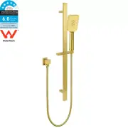 WELS Brushed Gold Square Wall Mounted Slide Rail 3-Mode Hand Shower Head + Elbow