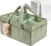 Uoqpty Diaper Caddy | Baby Caddy Storage Bag with Removable Dividers | Portable Plush Changing Tote with Removable Dividers Handle Storage Basket for Wipes Travel Showers