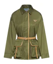 Prada Logo Patch Belted-Waist Jacket IT38 Green