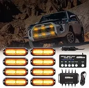 WINECO Emergency lights for vehicles, Emergency Strobe Lights Kit Surface Mount Grill Grille light Warning Lighthead 22 Flashing Modes for Off-Road Volunteer Vehicles ATV Trucks 8PCS 12 LED Amber