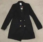 Unique21 Double Breasted Suit Blazer Womens Size Medium Black Gold Buttons NWT