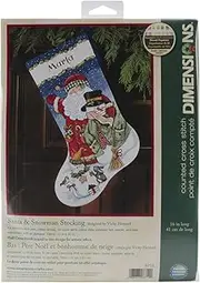 Dimensions Counted Cross Stitch 'Santa Snowman' Personalized Christmas Stocking Kit, 16"