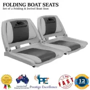 2X Folding Boat Seats Marine Seat Swivel Base Low Back 4cm Padding Grey Charcoal