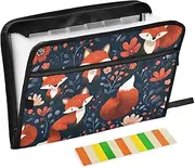 Quteprint 13 Pockets Expanding File Folder with Zipper Closure, Cartoon Fox Florals Accordion File Folder with Sticky Labels, Letter Size A4 Papers Expandable File Document Organizer