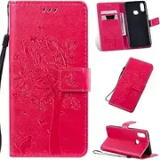 [Fatcatparadise] Compatible with Samsung Galaxy A10S/M01S Case, Mobile Phone Case Samsung A10S/M01S, Embossed Pattern Protective PU Leather Wallet Case Foldable Flip Case Wallet Leather Case (Rose)