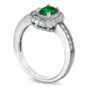 Oval Emerald and 0.25 CT. T.W. Natural Diamond Scallop Frame Engagement Ring in Solid 14K White Gold