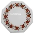 12" White Marble Octagon Corner Side Table Top Marquetry Carnelian Inlay Decor