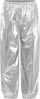 [Yhong] Kids Girls Shiny Metallic Dancewear Trousers Jazz Hip Hop Street Stage Retro Disco Pants