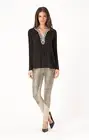 Hale Bob Black Silk Knit Long Sleeve Shirt w. Beaded Neckline XS NWT 3WWL2257