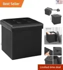 Foldable Ottoman Cube Footrest - Sturdy & Comfortable - Black - Hidden Storage
