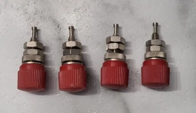 4 Vintage RED Speaker Terminals Banana Jacks Binding Posts