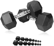 HCE 50kg Hex Dumbbells Set - Pair of 50Kg Rubber Coated Dumbbells Black Hex Dumbbell Weights - Chrome Textured Non-Slip & Easy-Grip Handles - Crossfit, MMA, Bodybuilding, Toning, Cardio Training and Fitness