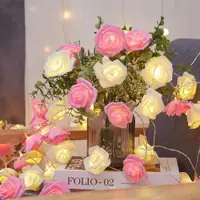 在飛比找ETMall東森購物網優惠-七夕情人節玫瑰花彩燈串求婚氛圍燈室內串燈生日場景布置房間裝飾