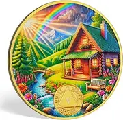 deDecoml Serenity Prayer Recovery Coin Cabin Design with Unity, Service, and Recovery Triangles Challenge Coin Sobriety Sober Coin NA AA Chips and Medallions (Colorful Cabin, 5 Years)