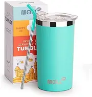 Mollcity Kids Tumbler with Straw 12 oz Stainless Steel Double Wall Vacuum Insulated Tumbler with Leak Proof Lids -Metal Drink Water Cup for Girls with Silicone Pad, BPA Free (Teal)