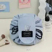 Momoi - Applique Drawstring Travel Makeup Bag Blue - One Size