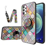 For Samsung Galaxy A33 5g Stylish Pattern Kickstand Tempered Glass + Pc + Tpu Shockproof Phone Case Cover With Lanyard