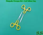 2 Mosquito Forceps Straight+Curved 5" Yellow Dep Instruments