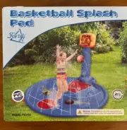 FORTY4 77" Large Splash Pad Sprinkler for Kids, w/ Inflatable Basketball Hoop