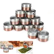 12x Stainless Steel Magnetic Spice Jars Pots Herb Tins Holder Storage Container