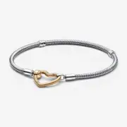 New Genuine Pandora Moments Heart Closure Snake Chain Bracelet #569539C00-16cm