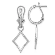 Solid 14k White Gold Simulated CZ Dangle Omega BacK Earrings
