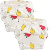 CATIEBYE 2Pcs Washable Cotton Training Pants Reusable Diaper for Newborns Soft and Comfortable Diaper Leak Prevention for Potty Training Watermelon Pear