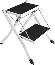 Haofy Folding Ladder, 2 Step Heavy Duty Anti- Slip Ladder, 2 Tread Safety, Foldable Step Stool for Home Garden DIY with Anti Slip Rubber Mats