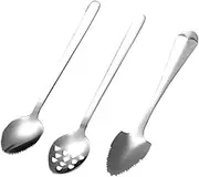 Mikinona Multipurpose Fruit Spoons Serrated Edge 3pcs Home Use Stainless Steel Scraping Spoons
