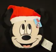 NEW Disney Mickey Mouse head shaped Santa soft plush oversized pillow 16" x 16"